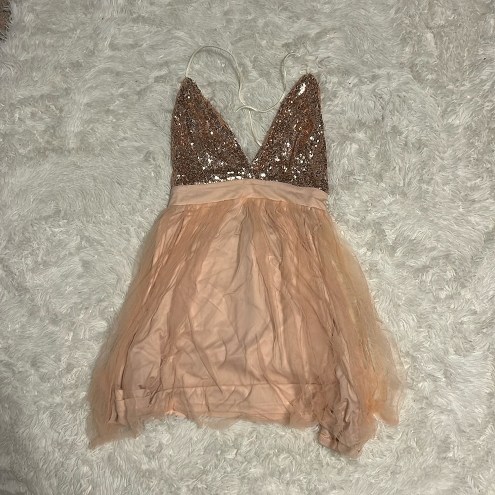 Double Crazy Tie Backless Mesh Hem Sequin Halter Dress